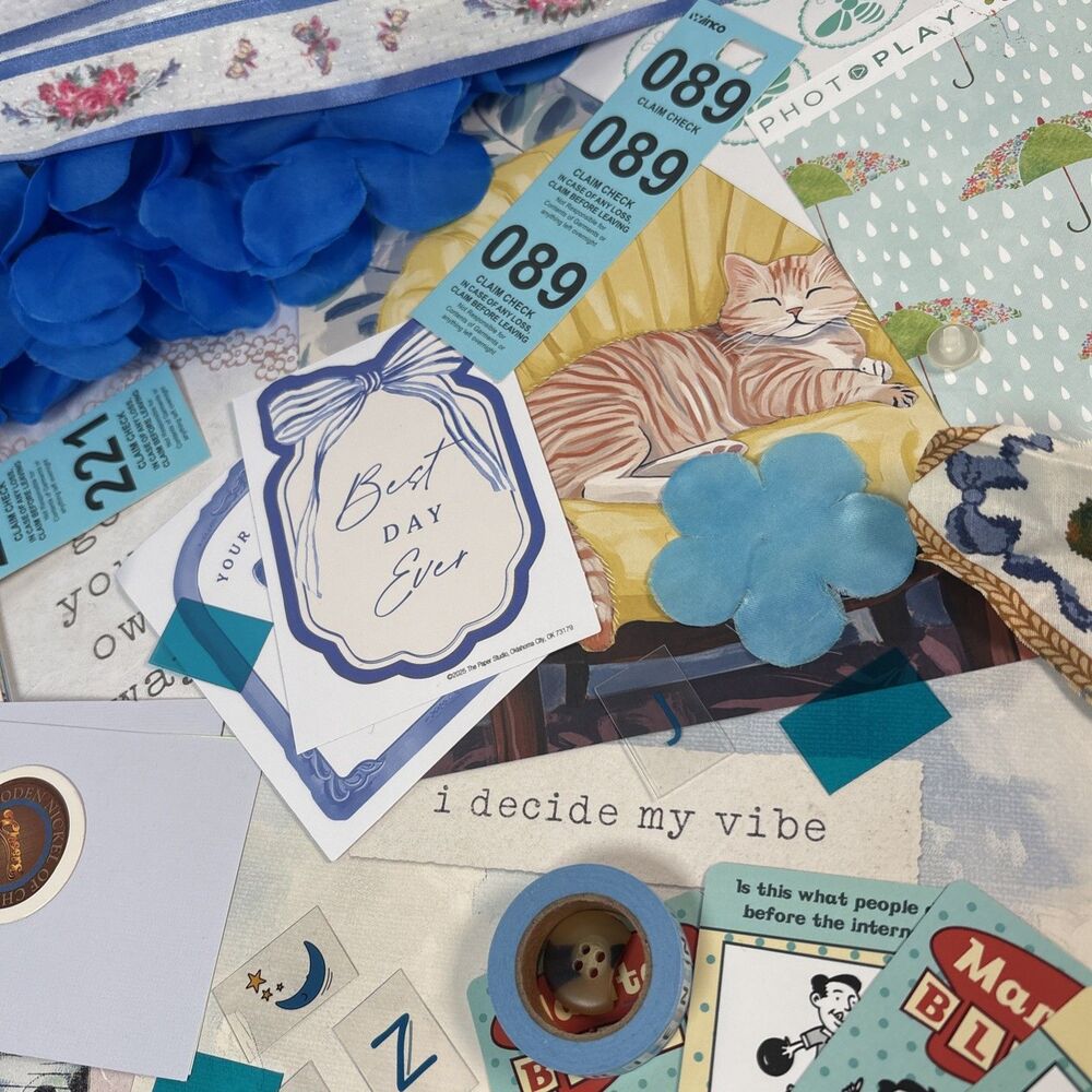215 Piece Junk Journal Supply Scrapbook Set Blue Theme Ephemera Mixed Media